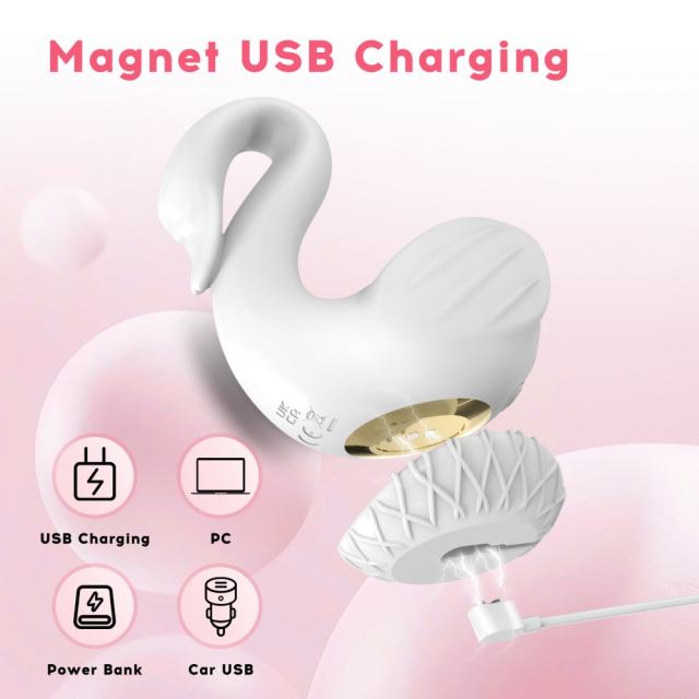 10-Mode Rechargeable White Silicone Swan-Shaped Vibrator with Sucking and Tapping