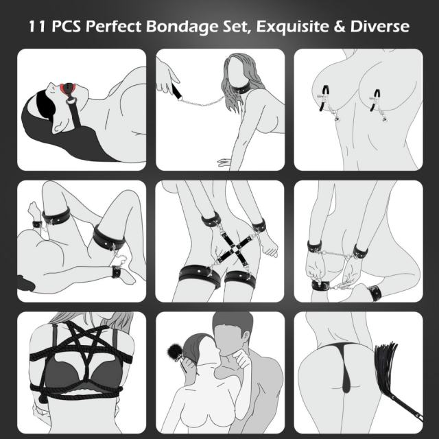 11-Piece Black High Quality BDSM Bondage Set