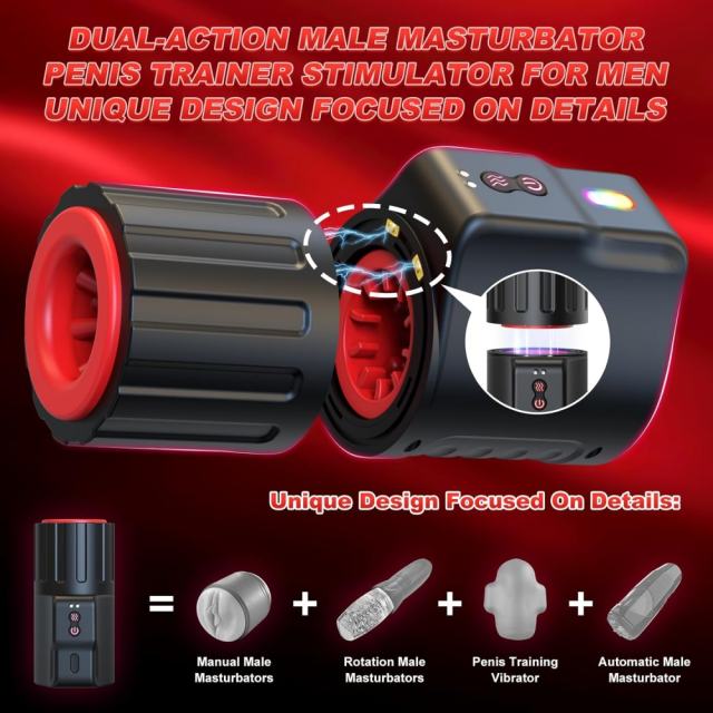 Dual-Sleeve Vibrating & Rotating Stroker and Male Masturbator