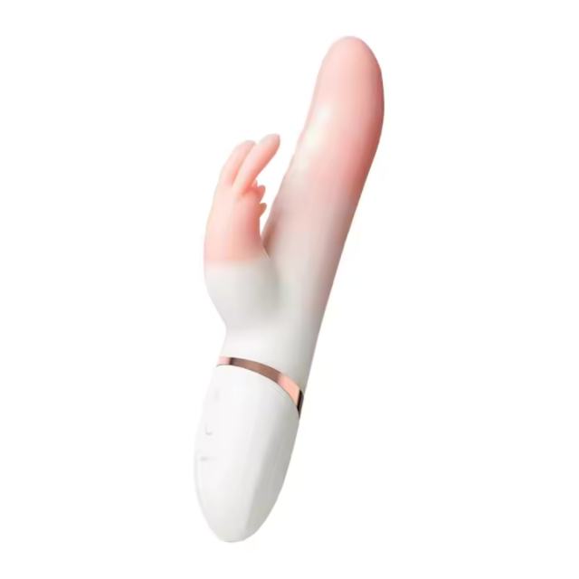 Pink and White Color 8-Mode Silicone Rechargeable Rabbit Vibrator with Thrusting and Heating Function