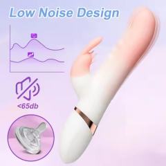 Pink and White Color 8-Mode Silicone Rechargeable Rabbit Vibrator with Thrusting and Heating Function
