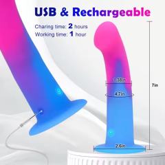 10-Speed Rechargeable Silicone Dildo (7.28'') – Thrusting, Vibrating & Heating in Magenta & Blue