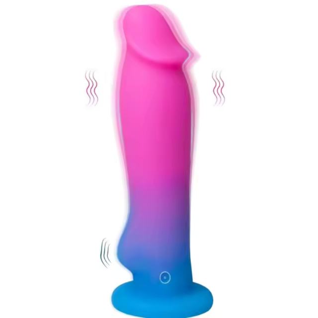 10-Speed Rechargeable Silicone Dildo (7.36'') – Thrusting, Vibrating & Heating in Magenta & Blue