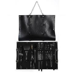 7-Piece Red/Black BDSM Bondage Set - Flogger/Cuffs/Paddle in Carry Bag