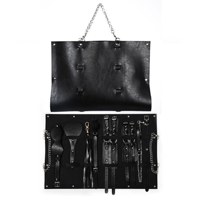 7-Piece Red/Black BDSM Bondage Set - Flogger/Cuffs/Paddle in Carry Bag