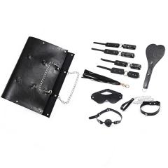 7-Piece Red/Black BDSM Bondage Set - Flogger/Cuffs/Paddle in Carry Bag
