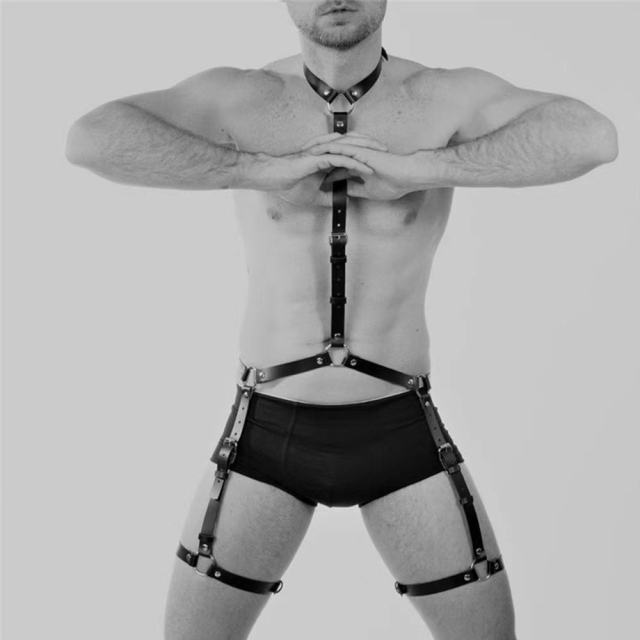 Adjustable PU Leather Chest Harness & Arm Straps - Pin Buckle Design for Stage Performance