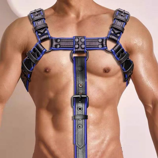 Adjustable Chest Harness - Black & Navy Blue - – Fetish Body Bondage Accessory