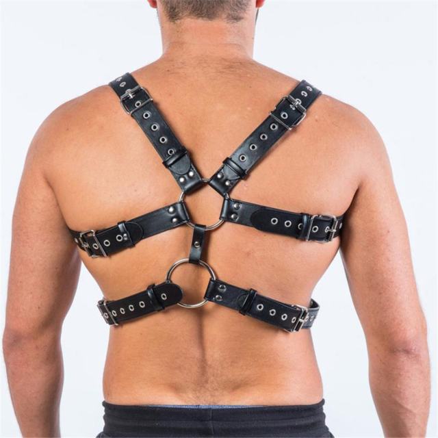 Men's Chest Harness - Black PU Leather & Metal Studs-Fetish Body Bondage Accessory Type I
