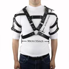 Men's Chest Harness - Black PU Leather & Metal Studs-Fetish Body Bondage Accessory Type II