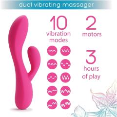10-Mode Rechargeable Magenta Silicone Rabbit Vibrator Magnetic USB Charging