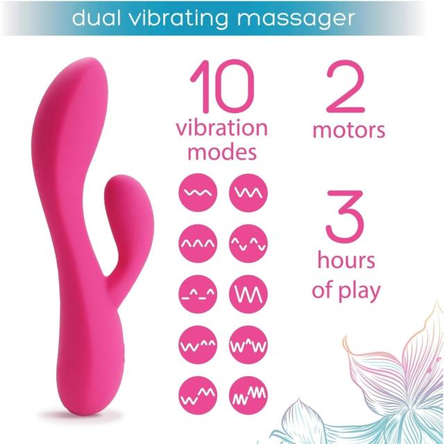 10-Mode Rechargeable Magenta Silicone Rabbit Vibrator Magnetic USB Charging