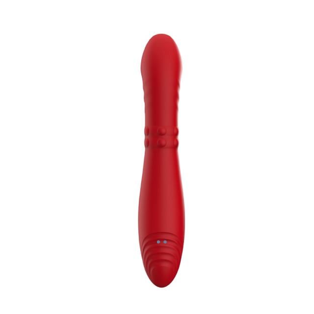 Red Silicone Rechargeable Rabbit Vibrator with Up-Down Sliding Shaft
