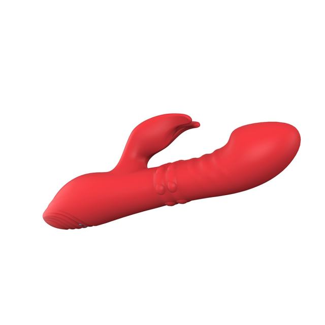 Red Silicone Rechargeable Rabbit Vibrator with Up-Down Sliding Shaft