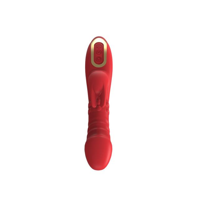Red Silicone Rechargeable Rabbit Vibrator with Up-Down Sliding Shaft