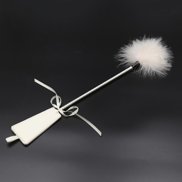 18.12'' White Spanking Paddle with Artificial Feather Tickler