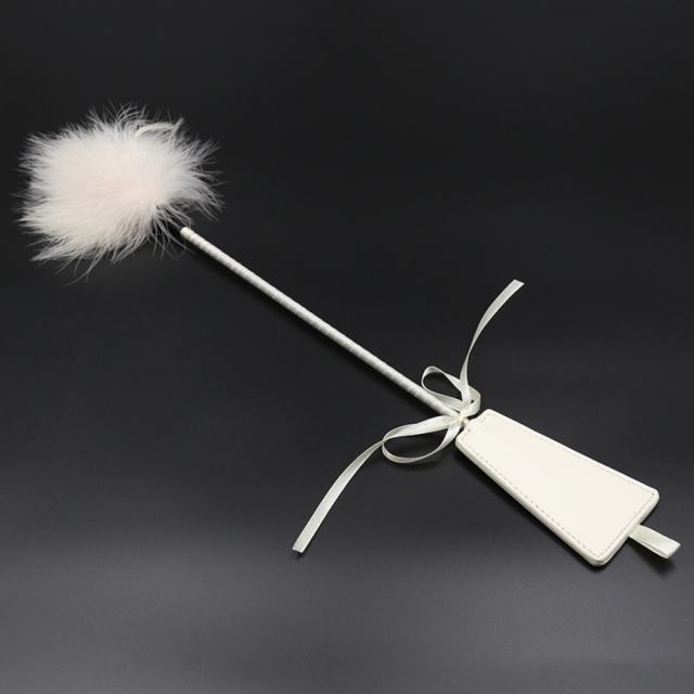 18.12'' White Spanking Paddle with Artificial Feather Tickler
