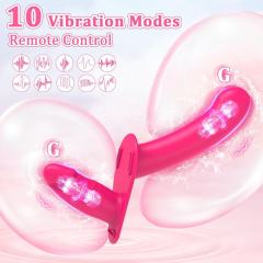 10-Mode Magenta Rechargeable Waterproof Silicone Strap-On Double Dildo with Remote Control