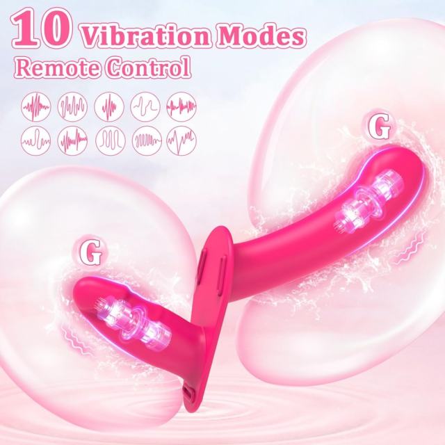 10-Mode Magenta Rechargeable Waterproof Silicone Strap-On Double Dildo with Remote Control