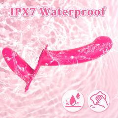 10-Mode Magenta Rechargeable Waterproof Silicone Strap-On Double Dildo with Remote Control