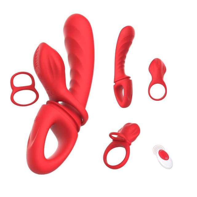 App-Controlled Silicone Rabbit Vibrator with Cock Ring and Remote Cotrol