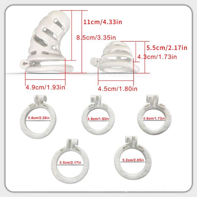 White ABS Male Chastity Cage Set – Includes 2 Cages, 5 Rings, and Locks