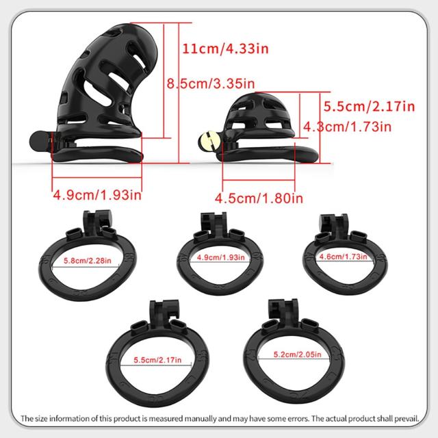 Black ABS Male Chastity Cage Set – Includes 2 Cages, 5 Rings, and Locks