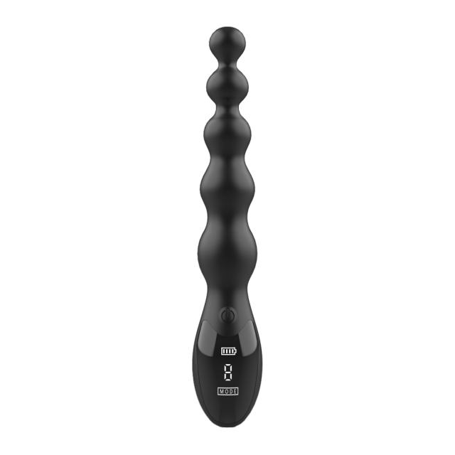 9.46'' 9-Mode Black Rechargeable Waterproof Silicone Vibrating Anal Beads with LED Display