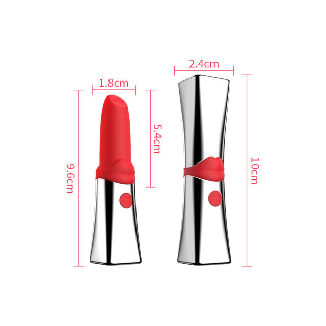 10 Speeds Red Color Rechargeable Silicone Vibrating Lipstick with Rose