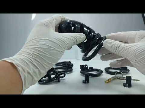 Black ABS Male Chastity Cage Set – Includes 2 Cages, 5 Rings, and Locks