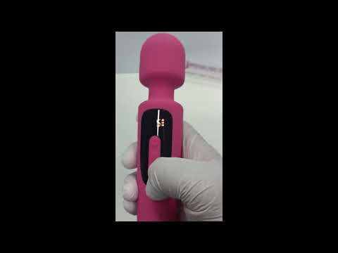 30-Mode Magenta Rechargeable Waterproof Silicone Wand Vibrator with Paowerful Motor and LED Display