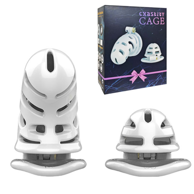White ABS Male Chastity Cage Set – Includes 2 Cages, 5 Rings, and Locks