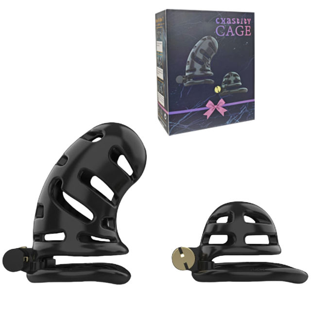 Black ABS Male Chastity Cage Set – Includes 2 Cages, 5 Rings, and Locks
