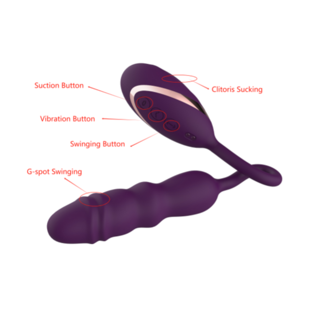 10-Speed Purple Color Silicone Vibrator with Sucking and Thrusting Function