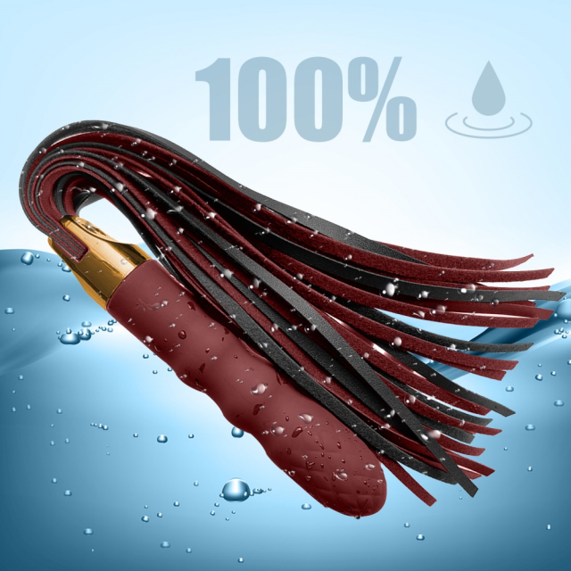 18.12 inch 10-Mode Wine Red Rechargeable Waterproof Vibrating Silicone Whip with Textured Handle