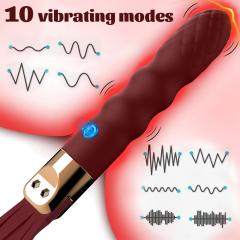 18.12 inch 10-Mode Wine Red Rechargeable Waterproof Vibrating Silicone Whip with Textured Handle