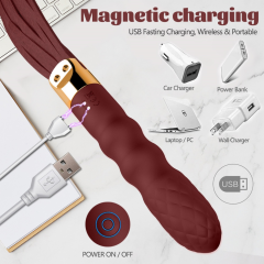 18.12 inch 10-Mode Wine Red Rechargeable Waterproof Vibrating Silicone Whip with Textured Handle
