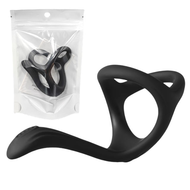Black Color 3 in 1 Ultra Soft Cock Ring for Erection Enhancing with Taint Teaser