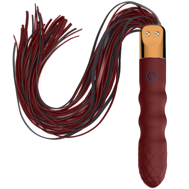 18.12 inch 10-Mode Wine Red Rechargeable Waterproof Vibrating Silicone Whip with Textured Handle