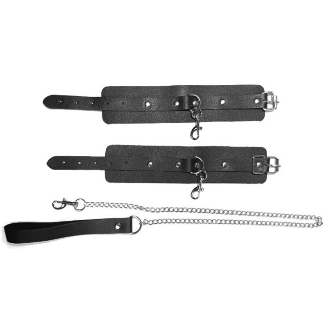 Adjustable Chest Harness Bondage Set with Collar, Handcuffs & Leash – Black Fetish Restraint Kit