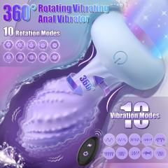 10-Mode Blue & Purple Rotating & Vibrating Anal Plug – Light-Up Petal Tip, Waterproof Rechargeable Silicone, Remote Controlled