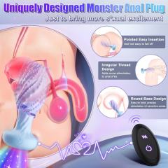 10-Mode Blue & Purple Rotating & Vibrating Anal Plug – Light-Up Petal Tip, Waterproof Rechargeable Silicone, Remote Controlled