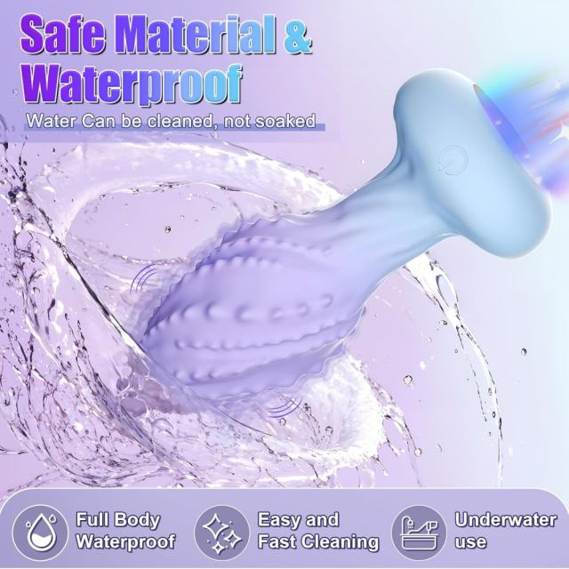 10-Mode Blue & Purple Rotating & Vibrating Anal Plug – Light-Up Petal Tip, Waterproof Rechargeable Silicone, Remote Controlled
