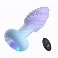 10-Mode Blue & Purple Rotating & Vibrating Anal Plug – Light-Up Petal Tip, Waterproof Rechargeable Silicone, Remote Controlled