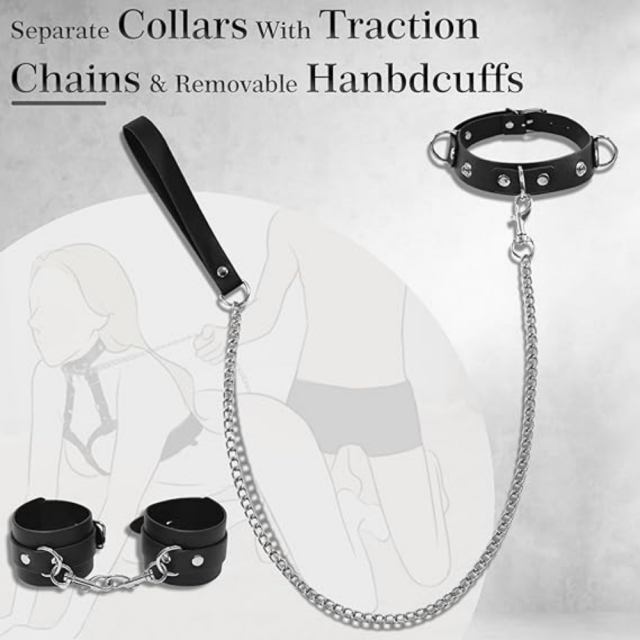 Adjustable Chest Harness Bondage Set with Collar, Handcuffs & Leash – Black Fetish Restraint Kit