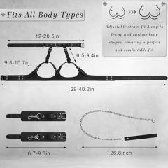 Adjustable Chest Harness Bondage Set with Collar, Handcuffs & Leash – Black Fetish Restraint Kit