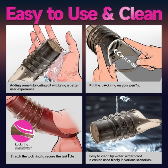 Textured Clear Black TPE Penis Sleeves Set with Ball Ring (2 Pack)