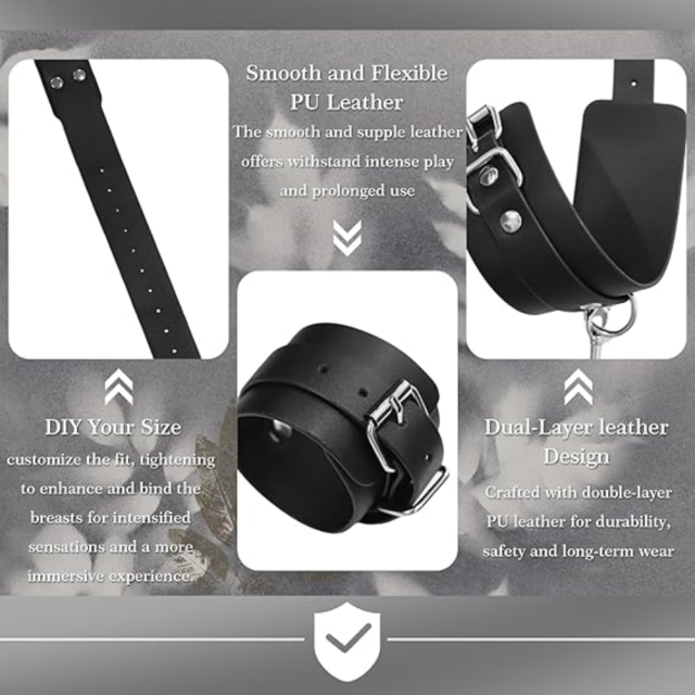 Adjustable Chest Harness Bondage Set with Collar, Handcuffs & Leash – Black Fetish Restraint Kit