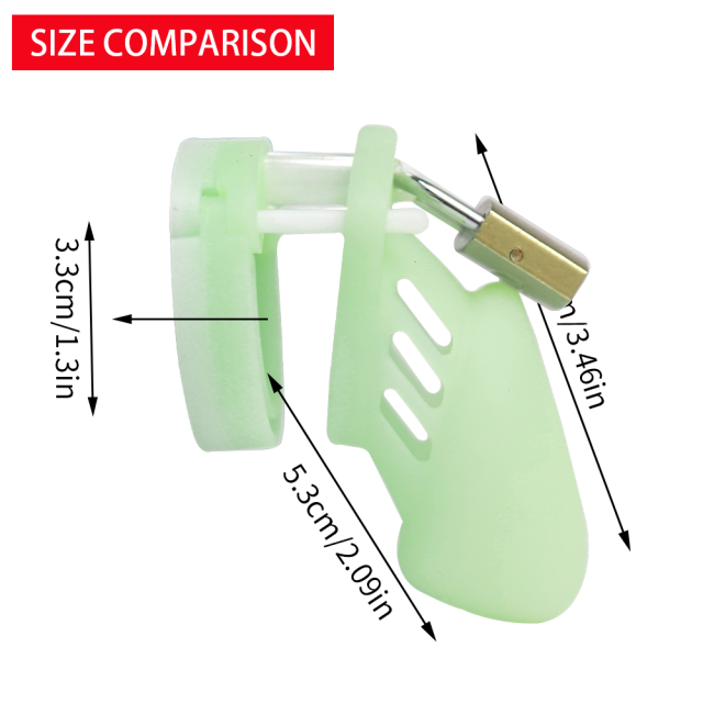 3.55 Inch Glow-in-the-Dark Green Waterproof Silicone Male Chastity Cage with Locks