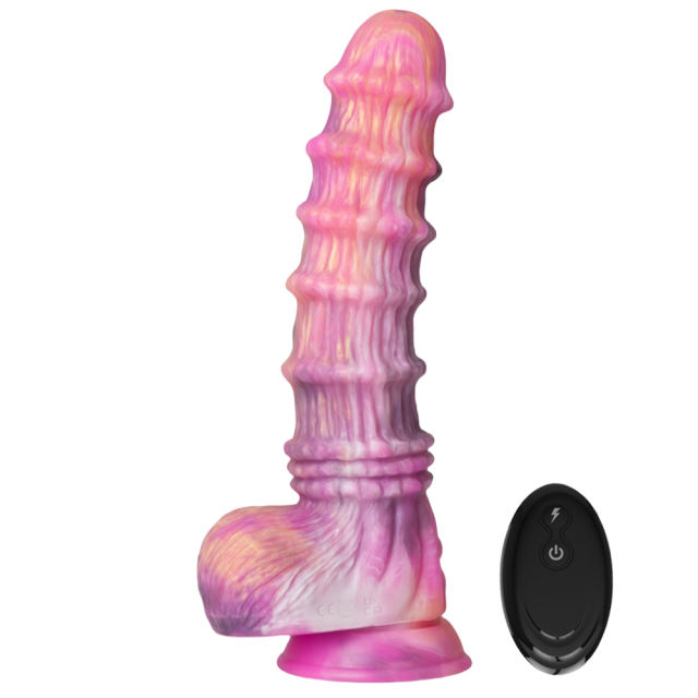 11 Inch 8-Mode Multicolor Extra-Large Multicolor Remote-Controlled Vibrating Silicone Dildo with Beaded Design and Strong Suction Cup